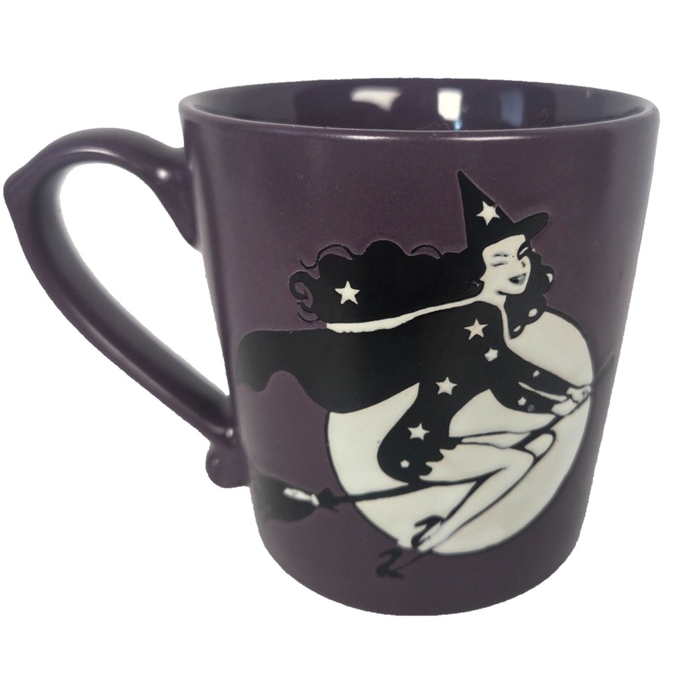 Spectrum Designz Mug Unisex 18oz Purple New Retro Pin Up Witch Halloween Ceramic